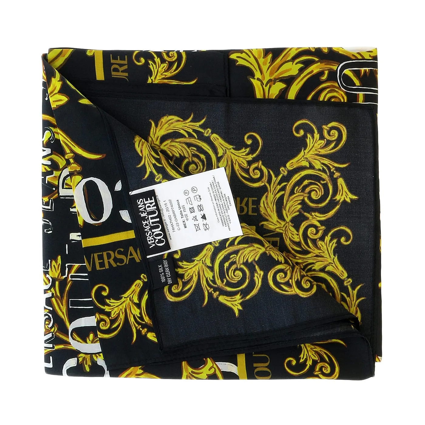 Versace Jeans Couture Black/Gold Signature Baroque Print Square Scarf