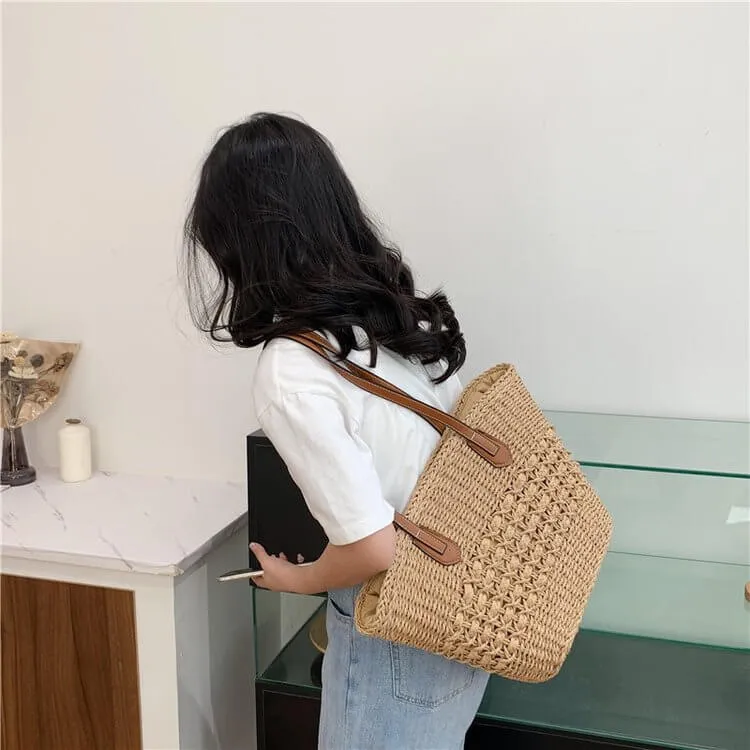 Vintage Women'S Woven Straw Handbags-Showtown