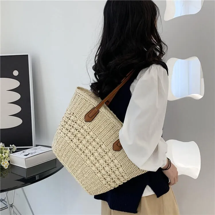 Vintage Women'S Woven Straw Handbags-Showtown