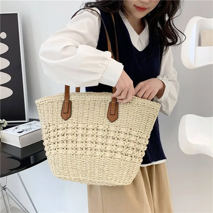 Vintage Women'S Woven Straw Handbags-Showtown