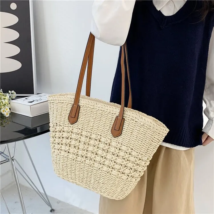 Vintage Women'S Woven Straw Handbags-Showtown