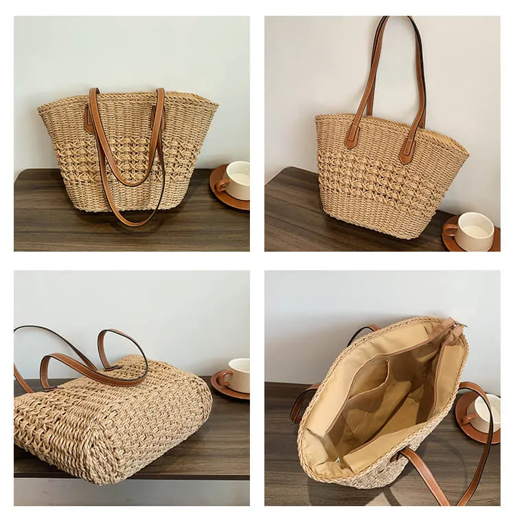 Vintage Women'S Woven Straw Handbags-Showtown