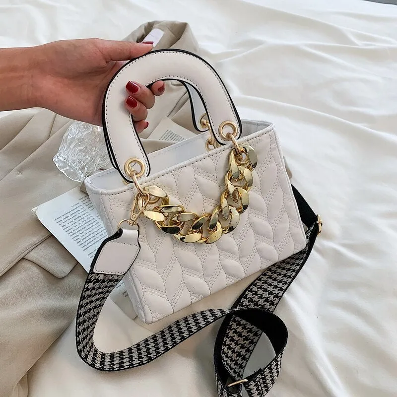 Vvsha Lattice Square Tote bag 2022 Summer New PU Leather Women's Designer Handbag Wide Shoulder strap Shoulder Messenger Bag Purses