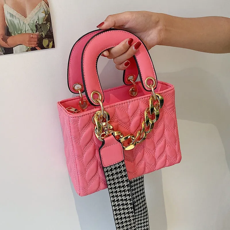 Vvsha Lattice Square Tote bag 2022 Summer New PU Leather Women's Designer Handbag Wide Shoulder strap Shoulder Messenger Bag Purses