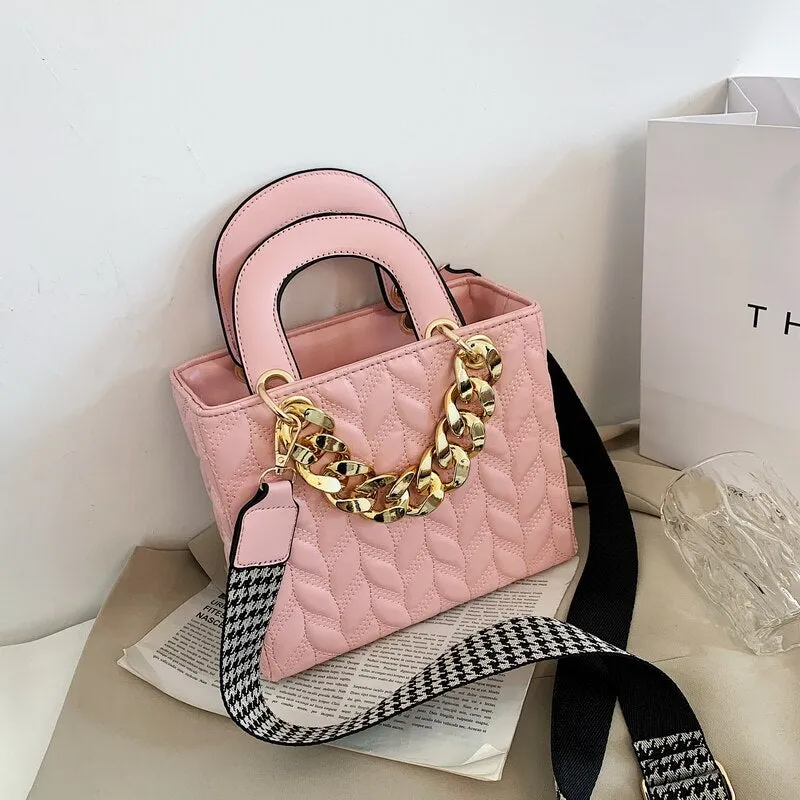 Vvsha Lattice Square Tote bag 2022 Summer New PU Leather Women's Designer Handbag Wide Shoulder strap Shoulder Messenger Bag Purses