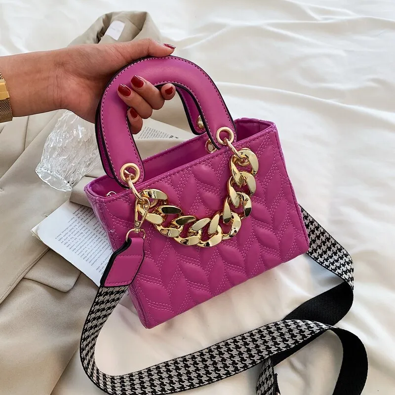 Vvsha Lattice Square Tote bag 2022 Summer New PU Leather Women's Designer Handbag Wide Shoulder strap Shoulder Messenger Bag Purses