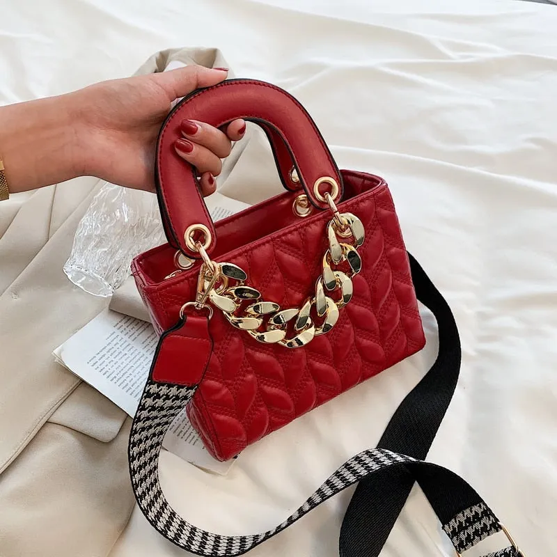 Vvsha Lattice Square Tote bag 2022 Summer New PU Leather Women's Designer Handbag Wide Shoulder strap Shoulder Messenger Bag Purses