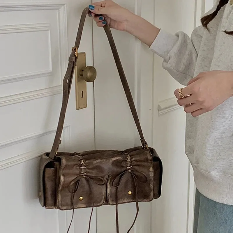 Vvsha Moto & Bike Drawstring Bow Bags For Women Luxury Designer Handbags And Purses 2023 New In Vintage Pleated Shoulder Crossbody