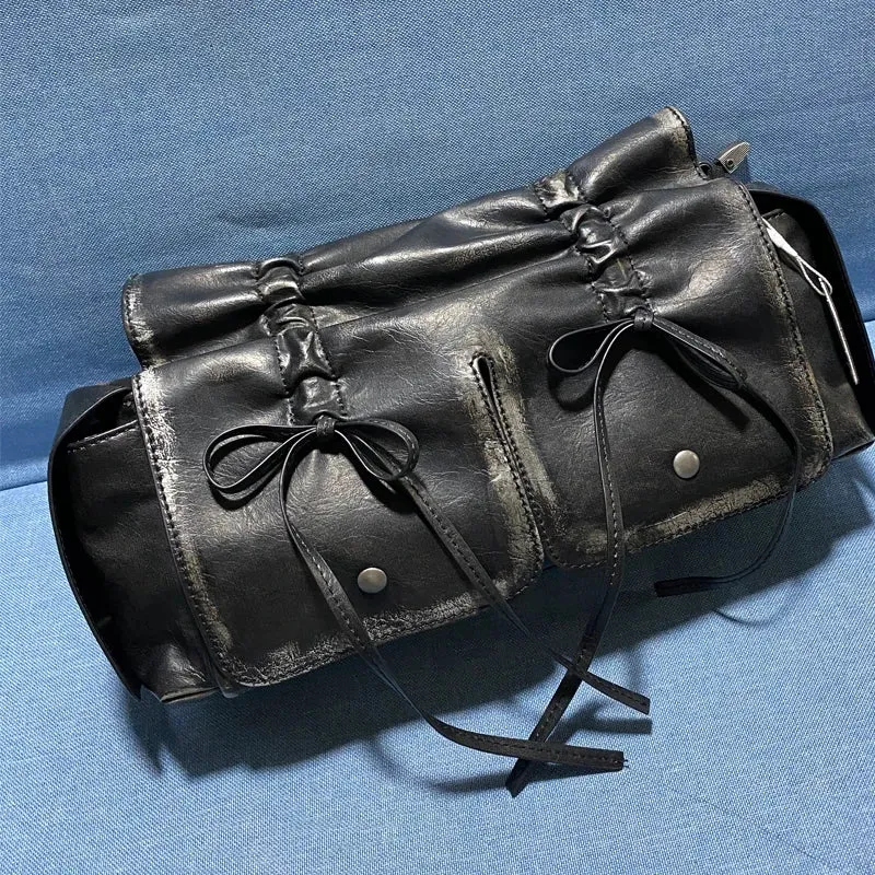 Vvsha Moto & Bike Drawstring Bow Bags For Women Luxury Designer Handbags And Purses 2023 New In Vintage Pleated Shoulder Crossbody