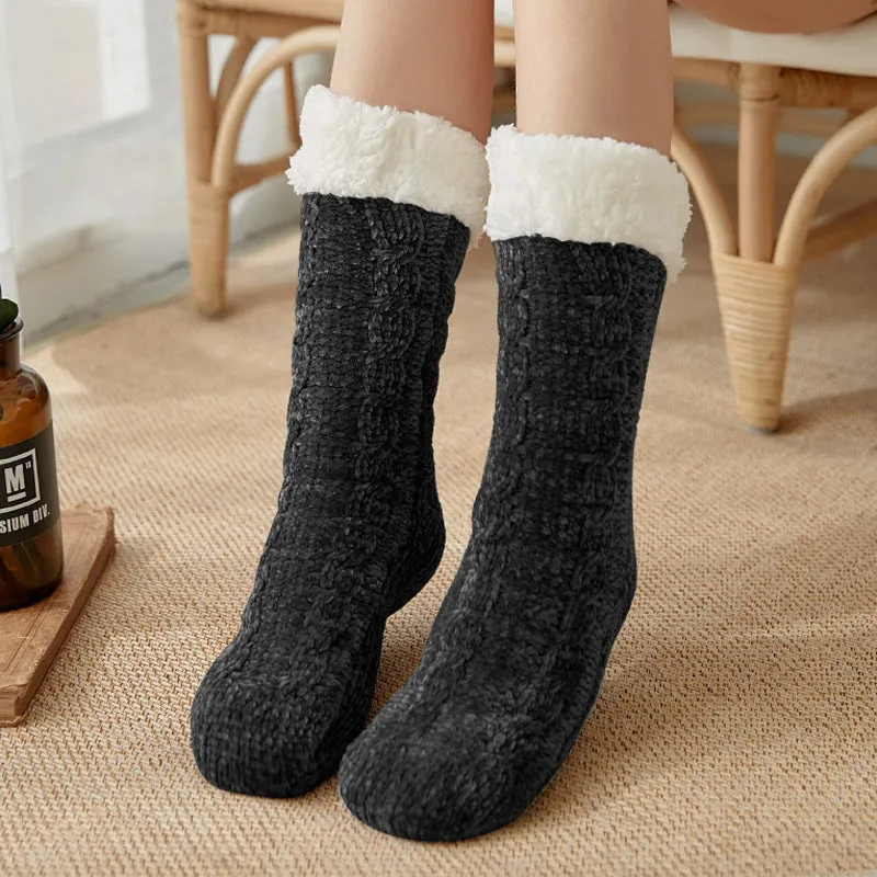 Winter Warm Non-Slip Solid Color Family Floor Socks