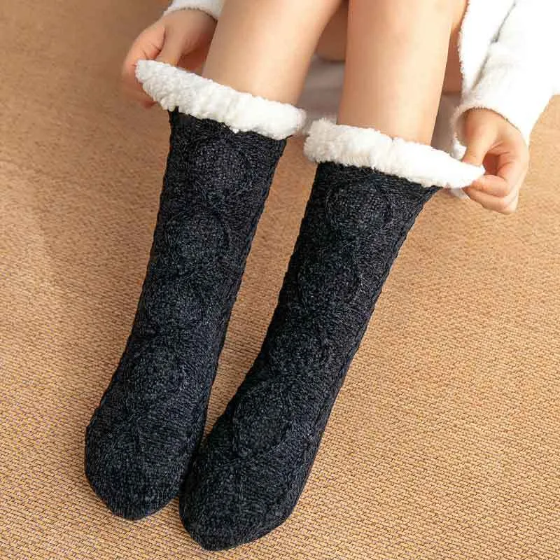 Winter Warm Non-Slip Solid Color Family Floor Socks